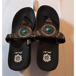 Yellow Box Turquoise Jovanna Flip Flops Rhinestone Sparkle Sandals Size 10